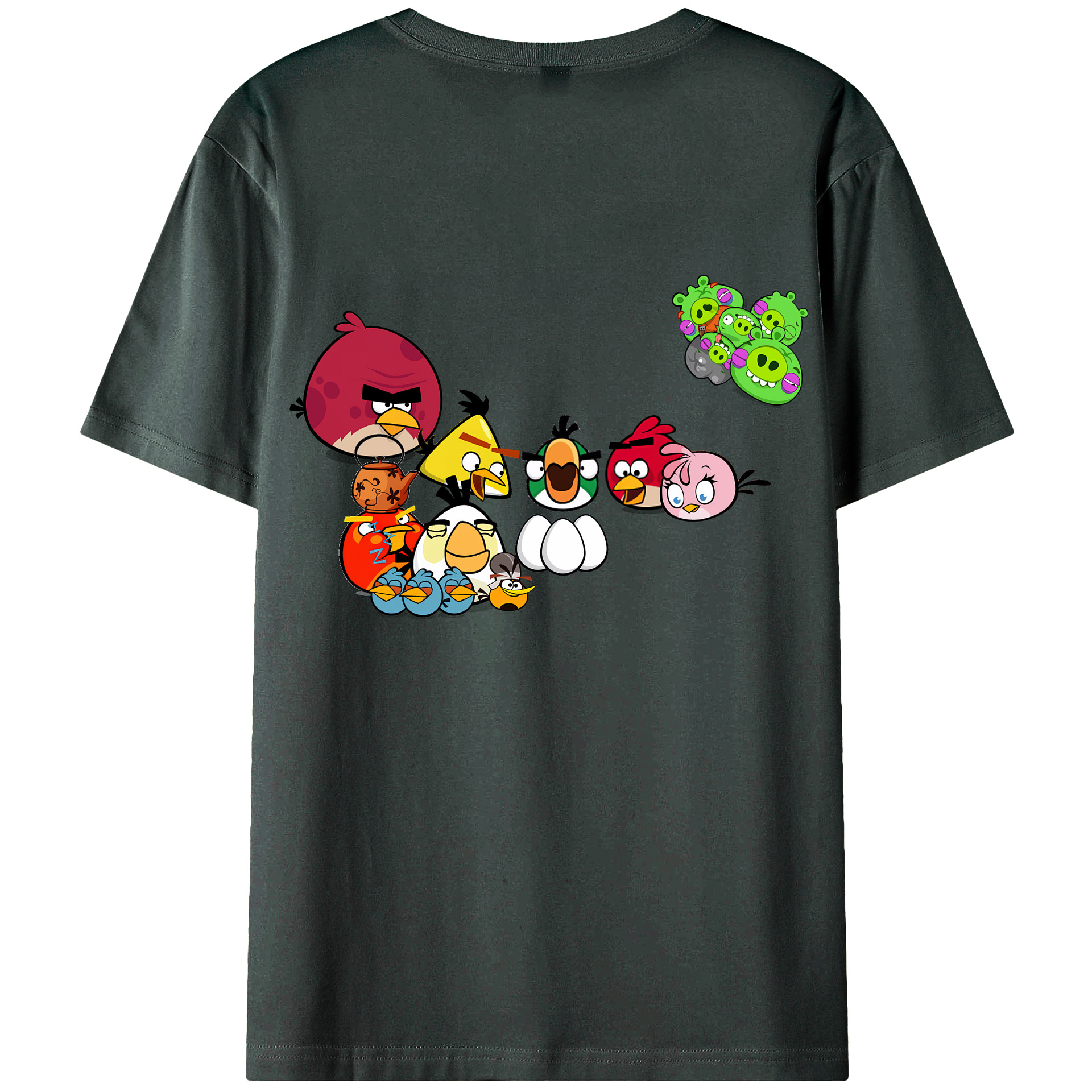 （画像用） Angry Birds アングリーバード 綿100％ メンズ半袖Tシャツ（バックプリント） 通気性